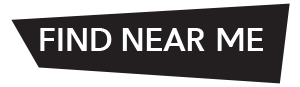 Black, angled button with white text that reads FIND NEAR ME on a light gray background.