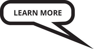 A speech bubble with a black border and the words LEARN MORE in bold, uppercase letters inside.