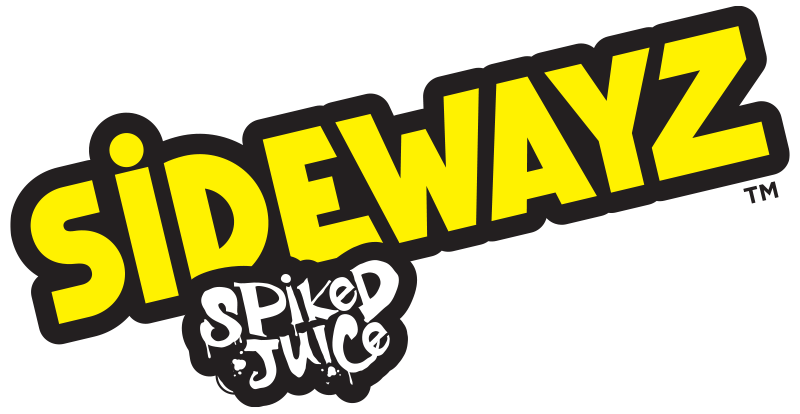 Bold yellow text reads SIDEWAYZ in an angled, playful font, with smaller white graffiti-style text below that says SPIKED JUICE on a black background.