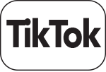 Black TikTok logo with the word TikTok in bold, stylized black letters inside a rectangular border with rounded corners on a white background.