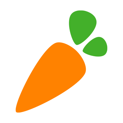A simple, stylized carrot icon with an orange body and three green leaves on a plain white background.